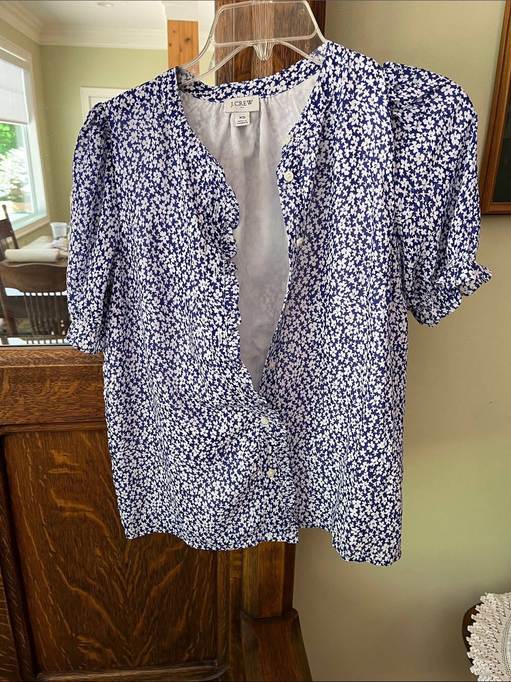 J. Crew Navy and White Floral Button-Front Blouse